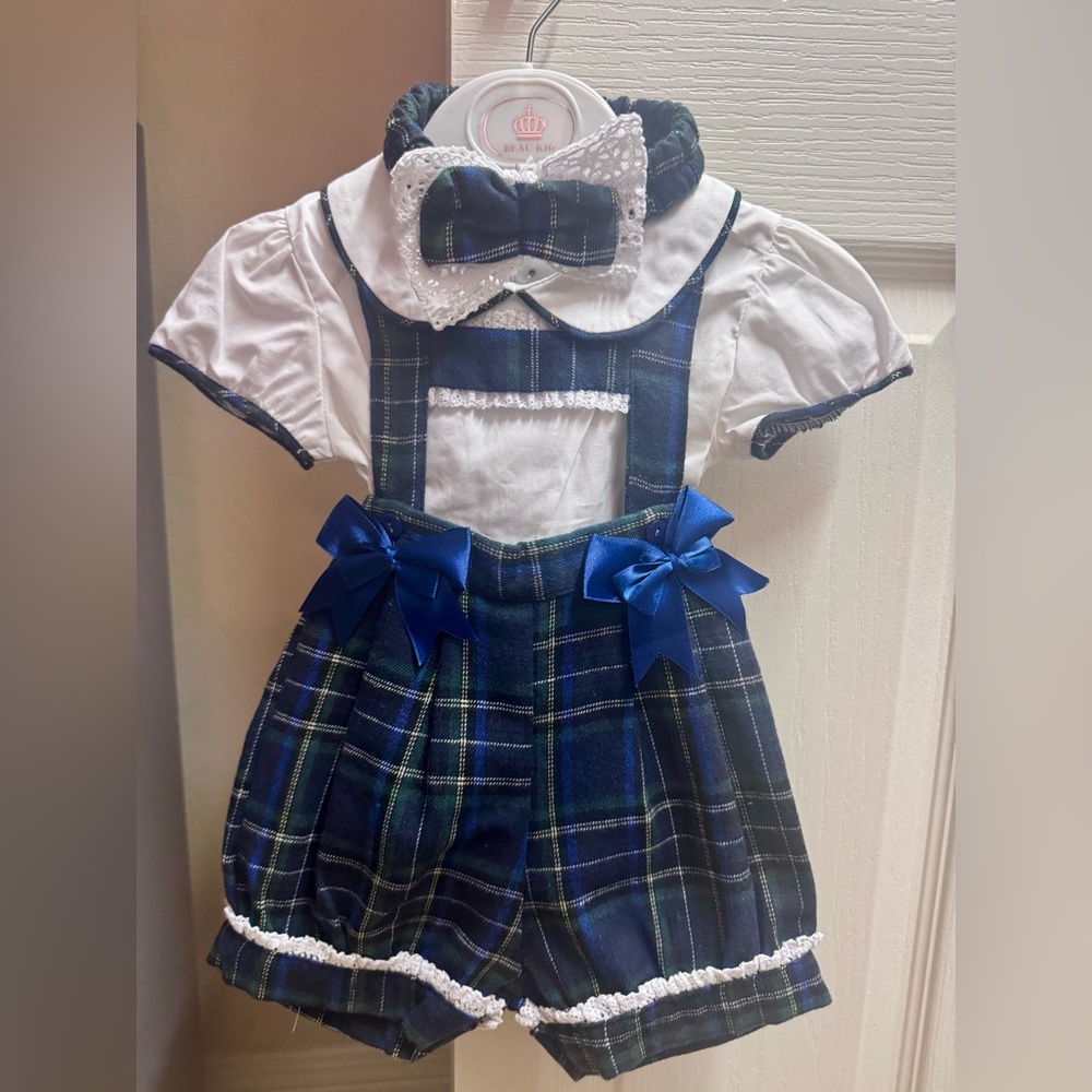 Classic Navy Plaid Kids Matching Set with Bow